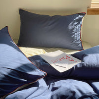 HKM-466771 Cream Double Combination Washed Cotton Bedding Set in Light and Dark Blue