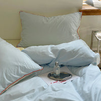 HKM-466771 Cream Double Combination Washed Cotton Bedding Set in Light and Dark Blue