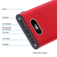 HKM-466835 20000mAh Portable Power Bank with 22.5W Fast Charging, LED Display, and Multi-Device Compatibility - Green, Black, Red