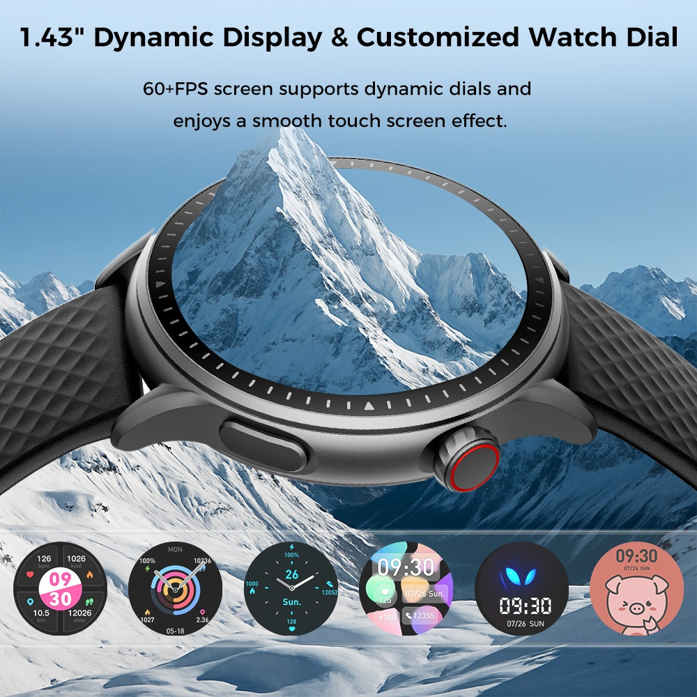 HKM-466963 1.43in Round Screen Smartwatch with Heart Rate Monitoring, Sleep Tracking, and 100 Sports Modes - 3ATM Waterproof Fitness Tracker