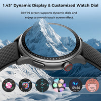 HKM-466963 1.43in Round Screen Smartwatch with Heart Rate Monitoring, Sleep Tracking, and 100 Sports Modes - 3ATM Waterproof Fitness Tracker