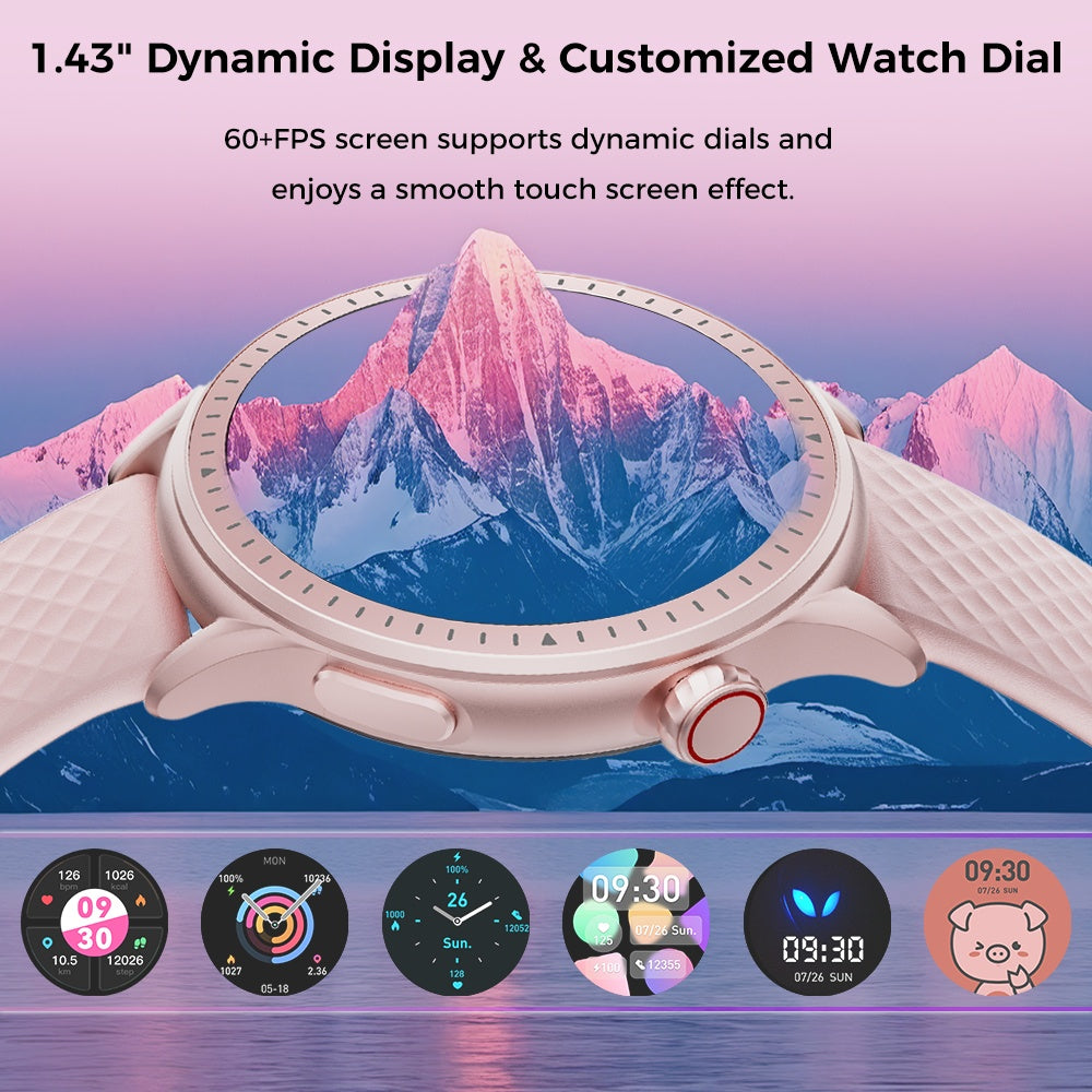 HKM-466963 1.43in Round Screen Smartwatch with Heart Rate Monitoring, Sleep Tracking, and 100 Sports Modes - 3ATM Waterproof Fitness Tracker