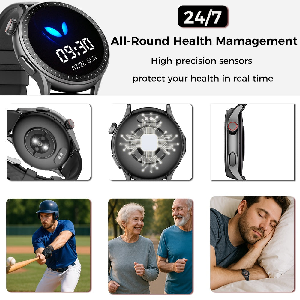 HKM-466963 1.43in Round Screen Smartwatch with Heart Rate Monitoring, Sleep Tracking, and 100 Sports Modes - 3ATM Waterproof Fitness Tracker
