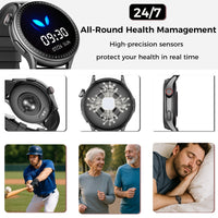 HKM-466963 1.43in Round Screen Smartwatch with Heart Rate Monitoring, Sleep Tracking, and 100 Sports Modes - 3ATM Waterproof Fitness Tracker