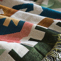 HKM-467155 Retro Knitted Sofa Blanket - Cozy Cotton Fabric with Geometric Design