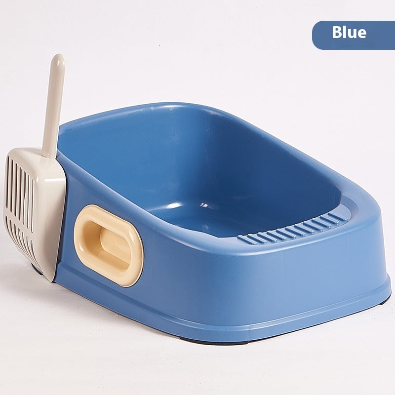 HKM-467283 Cat Semi-Closed Toilet with Binaural Handle - Splash-Proof Sand Basin, Small Size in Blue, Green, or White