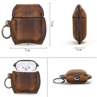 HKM-467347 Leather Case for AirPods 1/2 Generation - Soft Shell Design, Available in Brown, Sapphire Blue, and Wine Red