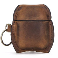 HKM-467347 Leather Case for AirPods 1/2 Generation - Soft Shell Design, Available in Brown, Sapphire Blue, and Wine Red
