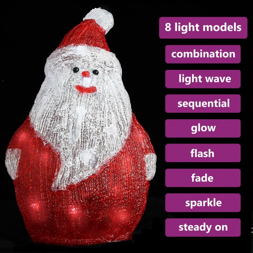 HKM-467411 Illuminated Acrylic Santa Claus Figurine for Indoor and Outdoor Decor, 28 cm, with 25 LED Lights and Varied Lighting Effects