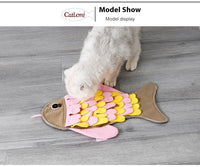HKM-467475 Fish-Shaped Cat Training Toy Blanket - Soft Pink Polar Fleece Food Bowl Mat