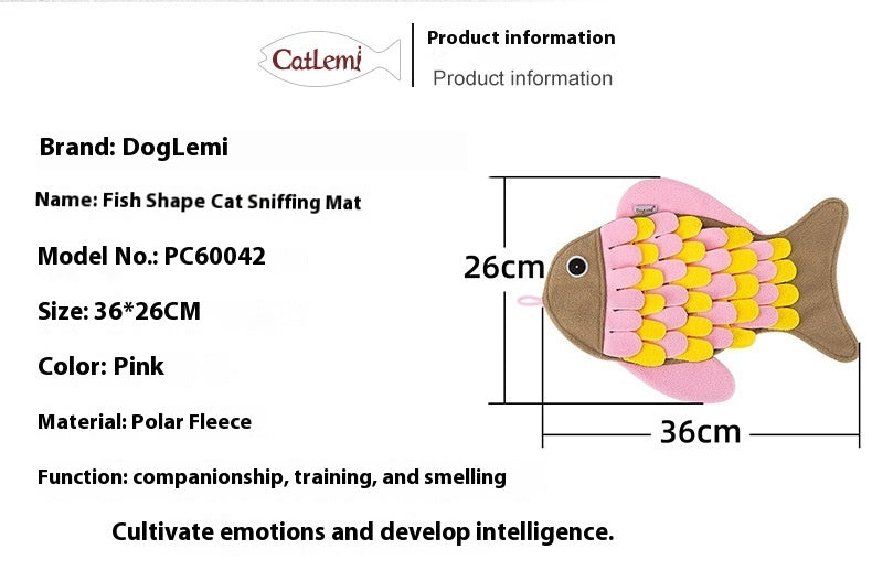 HKM-467475 Fish-Shaped Cat Training Toy Blanket - Soft Pink Polar Fleece Food Bowl Mat