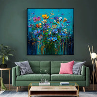 HKM-467539 Hand-Painted Floral Oil Painting Canvas Art – Modern 3D Wall Decor for Living Room, Bedroom, and Dining Spaces