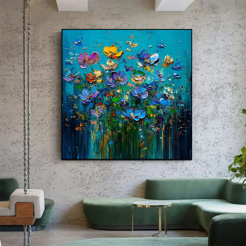 HKM-467539 Hand-Painted Floral Oil Painting Canvas Art – Modern 3D Wall Decor for Living Room, Bedroom, and Dining Spaces