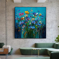 HKM-467539 Hand-Painted Floral Oil Painting Canvas Art – Modern 3D Wall Decor for Living Room, Bedroom, and Dining Spaces