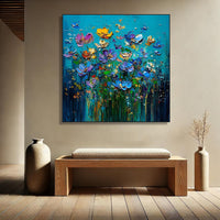 HKM-467539 Hand-Painted Floral Oil Painting Canvas Art – Modern 3D Wall Decor for Living Room, Bedroom, and Dining Spaces