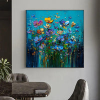 HKM-467539 Hand-Painted Floral Oil Painting Canvas Art – Modern 3D Wall Decor for Living Room, Bedroom, and Dining Spaces