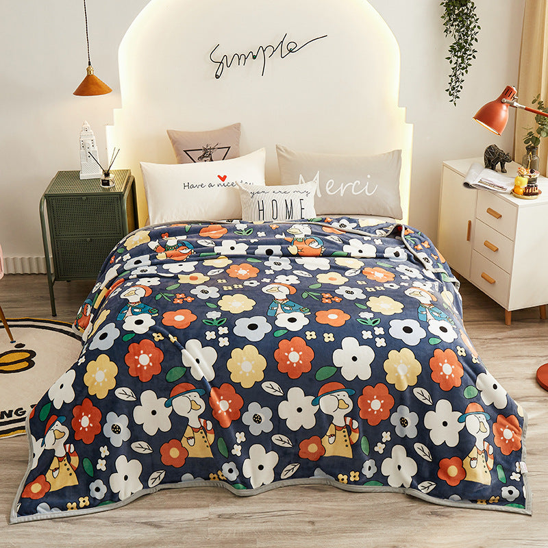 HKM-467603 Thickened Cloud Mink Velvet Double Printed Blanket - Floral and Plant Design