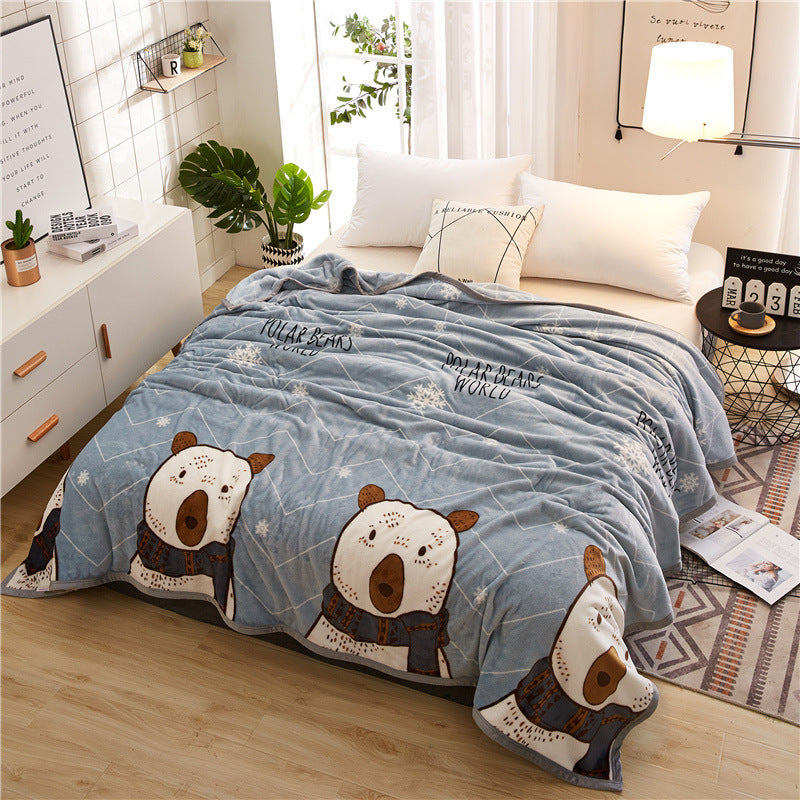 HKM-467603 Thickened Cloud Mink Velvet Double Printed Blanket - Floral and Plant Design