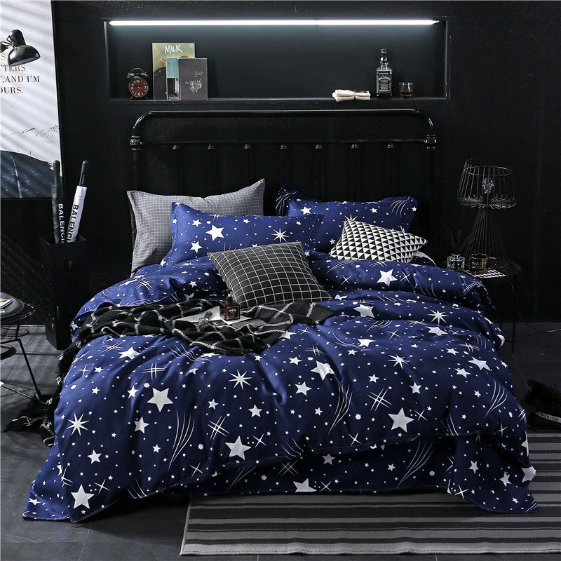 HKM-467923 Brushed Aloe Cotton Four-Piece Quilt Cover Set with Plant and Flower Patterns for 1.2m to 2.2m Beds