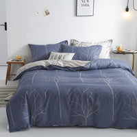 HKM-467923 Brushed Aloe Cotton Four-Piece Quilt Cover Set with Plant and Flower Patterns for 1.2m to 2.2m Beds