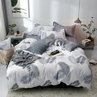 HKM-467923 Brushed Aloe Cotton Four-Piece Quilt Cover Set with Plant and Flower Patterns for 1.2m to 2.2m Beds