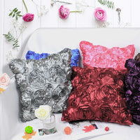 HKM-467923 Satin Rose Embroidery Decorative Cushion Cover - Solid Color Pillowcase 42x42CM