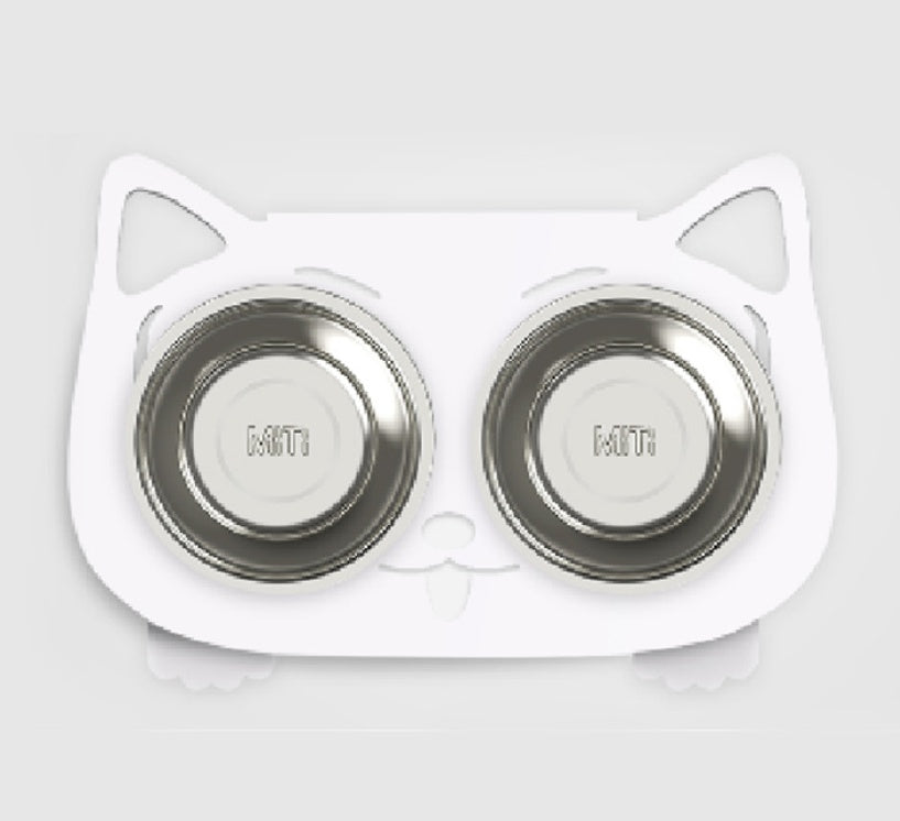 HKM-468115 Anti-Falling Stainless Steel Feeding Bowl for Cats and Dogs - Inclined Design in Black, White, Pink, or Blue