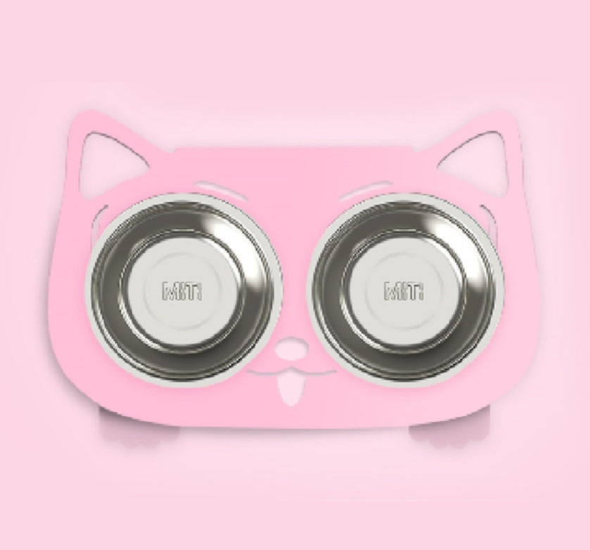 HKM-468115 Anti-Falling Stainless Steel Feeding Bowl for Cats and Dogs - Inclined Design in Black, White, Pink, or Blue