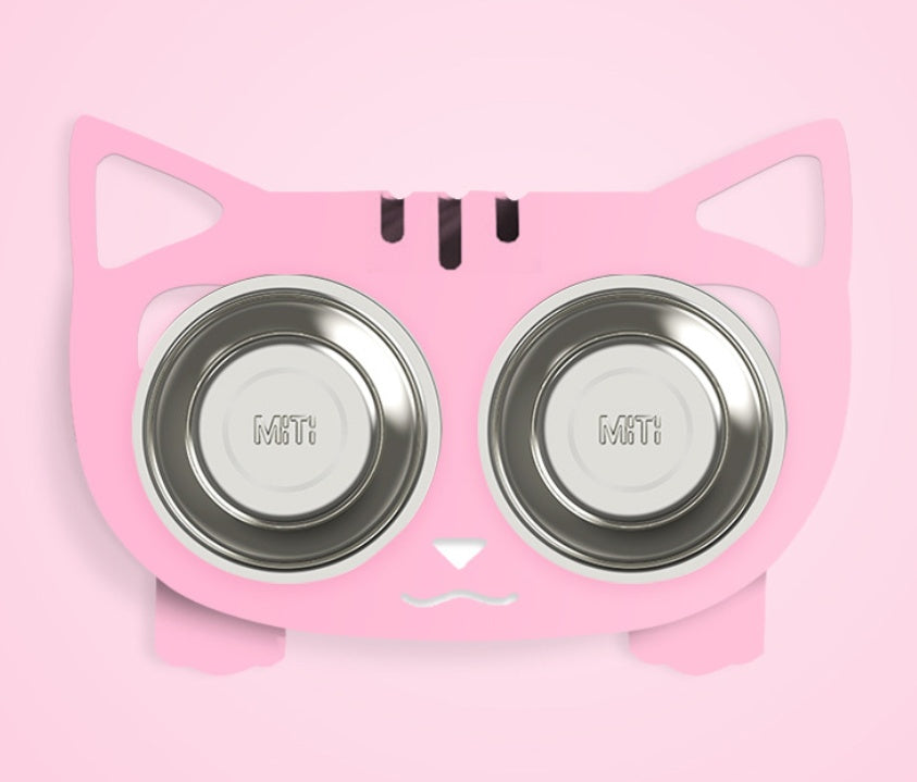 HKM-468115 Anti-Falling Stainless Steel Feeding Bowl for Cats and Dogs - Inclined Design in Black, White, Pink, or Blue