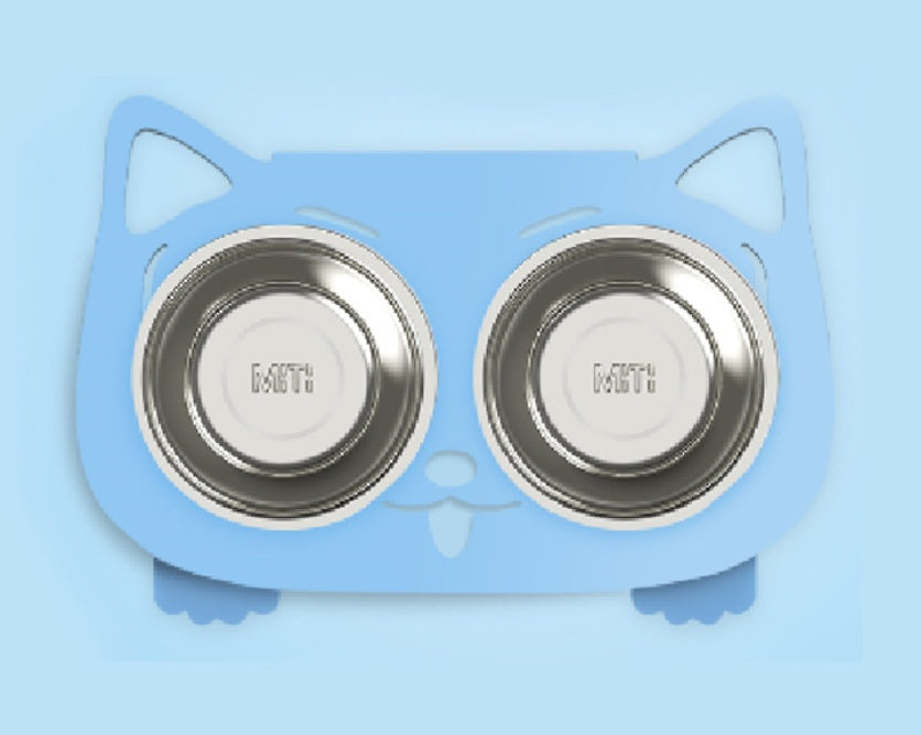 HKM-468115 Anti-Falling Stainless Steel Feeding Bowl for Cats and Dogs - Inclined Design in Black, White, Pink, or Blue