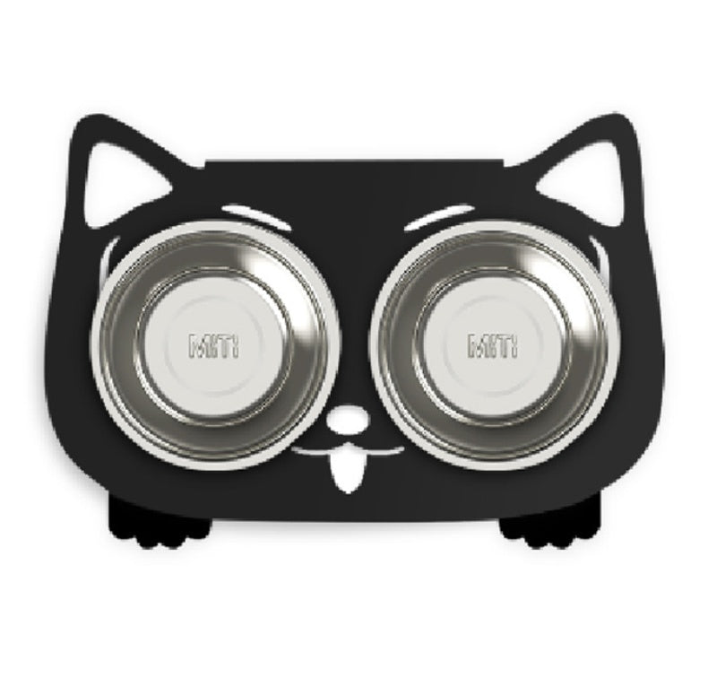 HKM-468115 Anti-Falling Stainless Steel Feeding Bowl for Cats and Dogs - Inclined Design in Black, White, Pink, or Blue