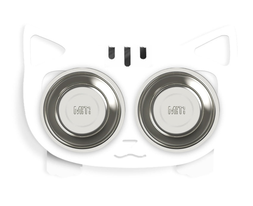 HKM-468115 Anti-Falling Stainless Steel Feeding Bowl for Cats and Dogs - Inclined Design in Black, White, Pink, or Blue