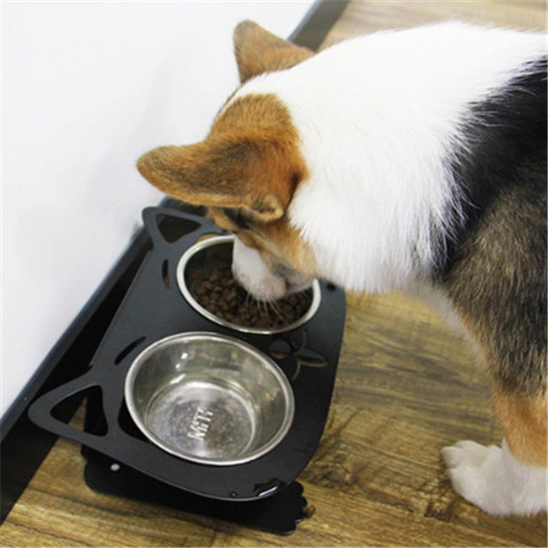 HKM-468115 Anti-Falling Stainless Steel Feeding Bowl for Cats and Dogs - Inclined Design in Black, White, Pink, or Blue