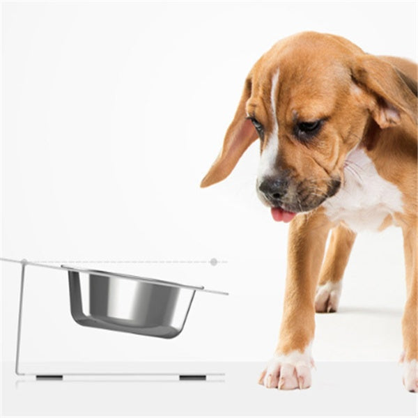 HKM-468115 Anti-Falling Stainless Steel Feeding Bowl for Cats and Dogs - Inclined Design in Black, White, Pink, or Blue