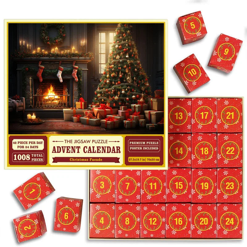 HKM-468179 Christmas Puzzle Advent Calendar Box - 1008 Pieces Educational Countdown Gift - Eco-Friendly Material, 24 Days Holiday Fun