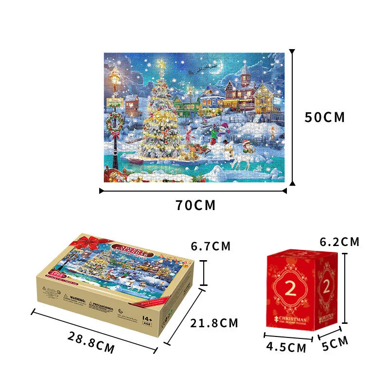 HKM-468179 Christmas Puzzle Advent Calendar Box - 1008 Pieces Educational Countdown Gift - Eco-Friendly Material, 24 Days Holiday Fun