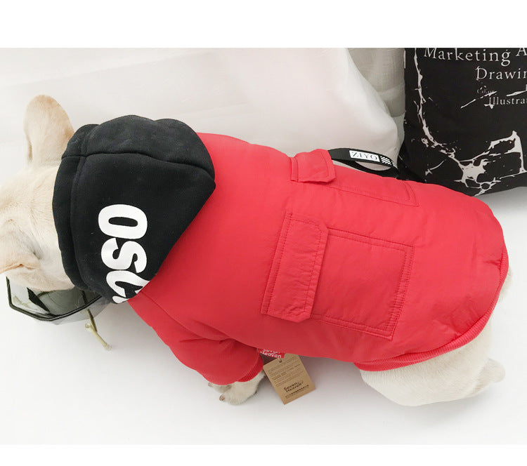 HKM-468371 Cute Two-Legged Pet Clothing for Cats & Small Dogs - Rainproof Silk, Soft Fabric, Available in Black & Red, Sizes M-4XL