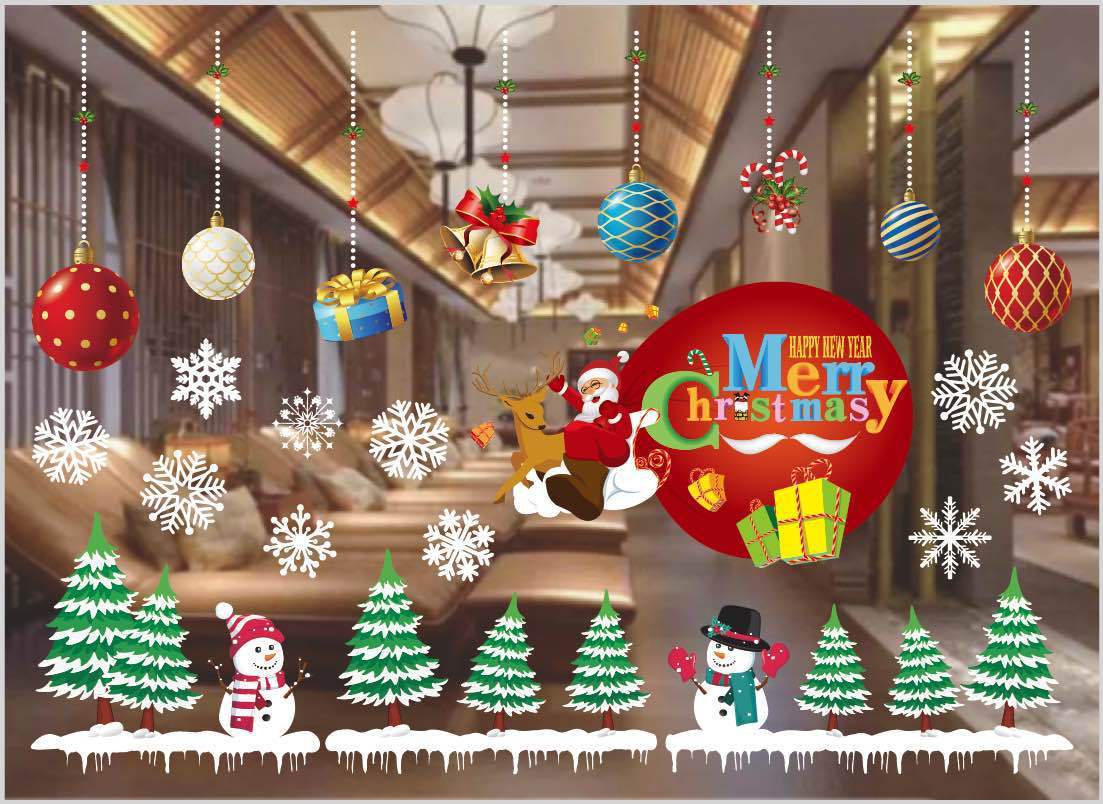 HKM-468371 Festive PVC Christmas Window Stickers - 50cm x 35.3cm, Easy to Apply