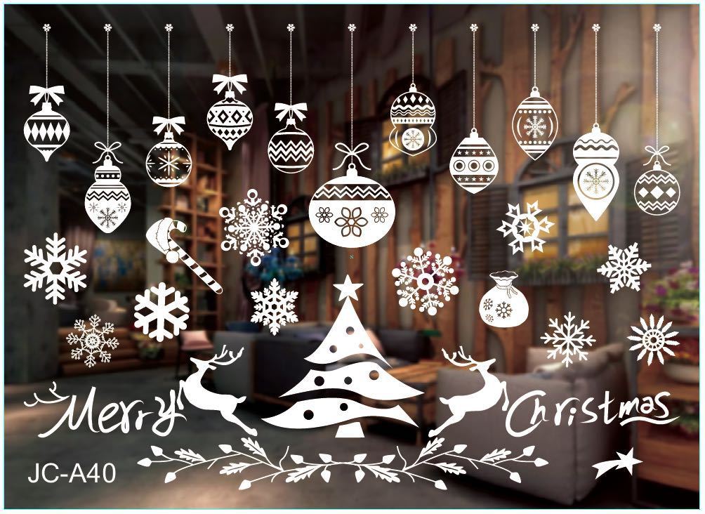 HKM-468371 Festive PVC Christmas Window Stickers - 50cm x 35.3cm, Easy to Apply
