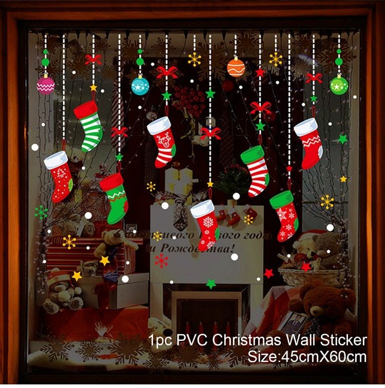 HKM-468371 Festive PVC Christmas Window Stickers - 50cm x 35.3cm, Easy to Apply
