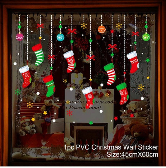 HKM-468371 Festive PVC Christmas Window Stickers - 50cm x 35.3cm, Easy to Apply