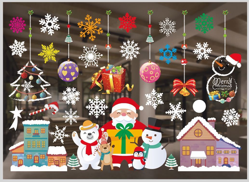 HKM-468371 Festive PVC Christmas Window Stickers - 50cm x 35.3cm, Easy to Apply