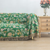 HKM-468435 Universal All-Season Sofa Cover in Green Floral Pattern, Modern Cotton Towel Blanket - 200cm x 230cm