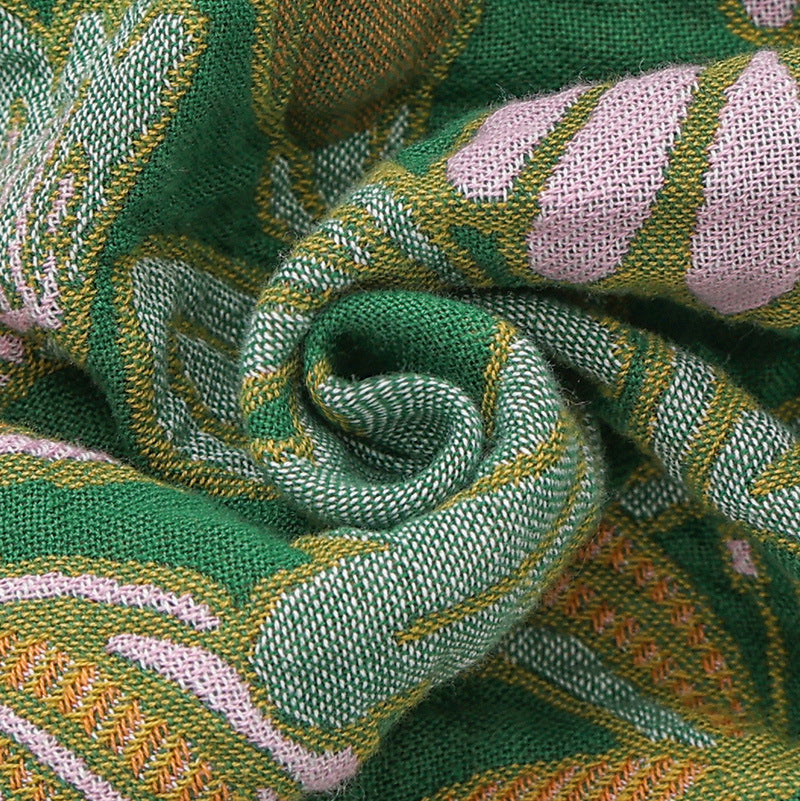 HKM-468435 Universal All-Season Sofa Cover in Green Floral Pattern, Modern Cotton Towel Blanket - 200cm x 230cm
