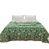 HKM-468435 Universal All-Season Sofa Cover in Green Floral Pattern, Modern Cotton Towel Blanket - 200cm x 230cm