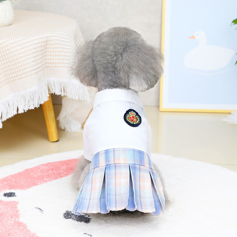 HKM-468563 Pink and White Cotton Dress for Dogs - Spring and Summer Collection, Sizes XS to XL