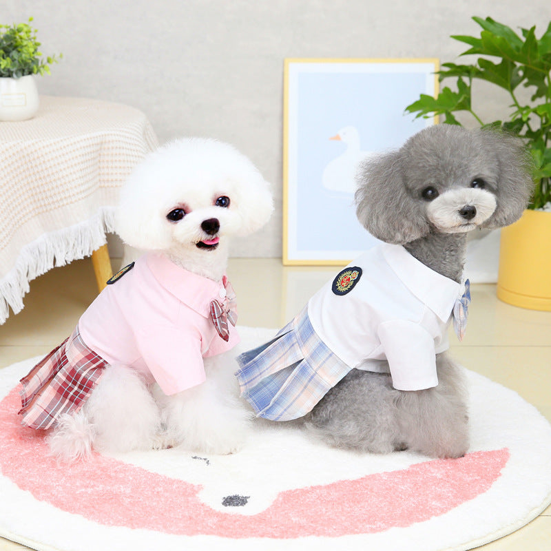 HKM-468563 Pink and White Cotton Dress for Dogs - Spring and Summer Collection, Sizes XS to XL
