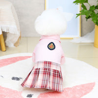 HKM-468563 Pink and White Cotton Dress for Dogs - Spring and Summer Collection, Sizes XS to XL