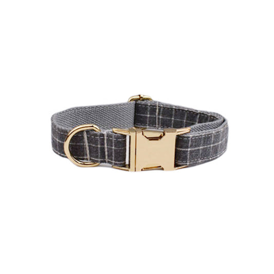 HKM-468627 Gray Plaid Flannel Pet Collar and Leash Set with Bow and Vest