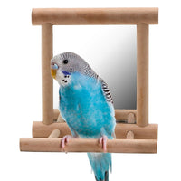 HKM-468691 Double-Sided Mirror Bird Stand for Parrots and Manna Pearls - Natural Solid Wood